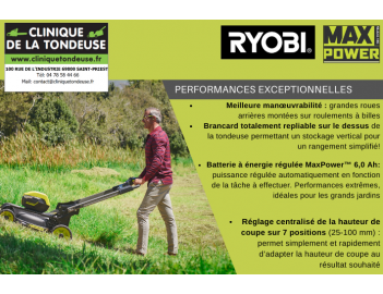 TONDEUSE TRACTEE 36V 53CM - PACK BATTERIE+CHARGEUR RYOBI RY36LMXSP53A-160 pièce tondeuse